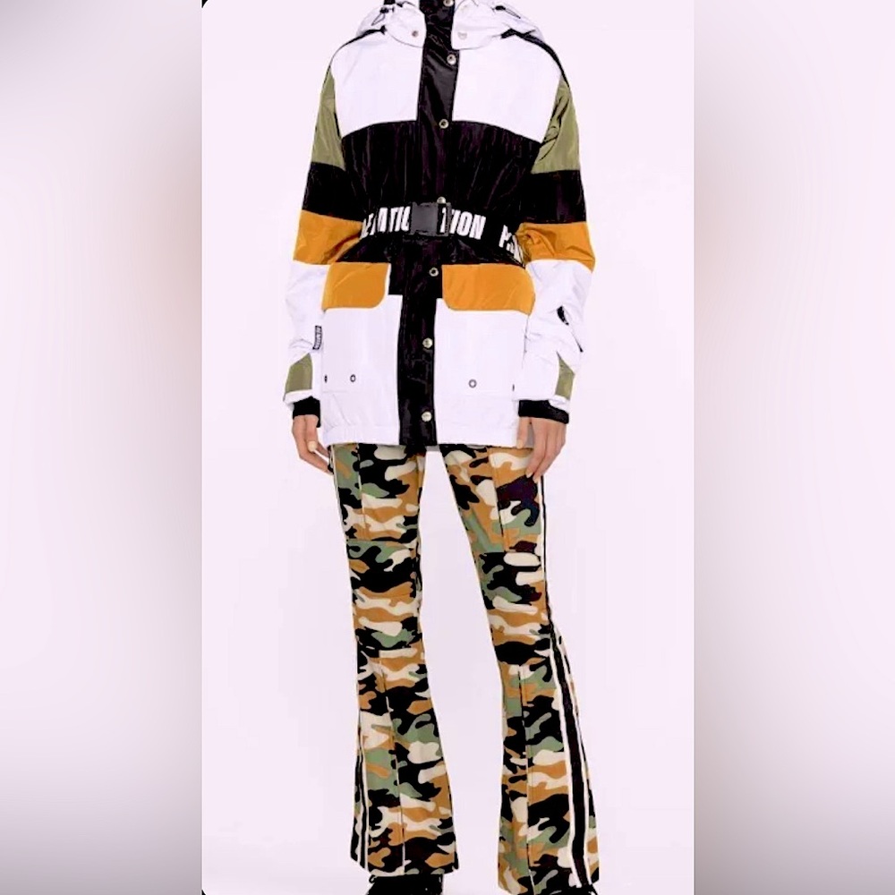 P.E Nation Chicane Hooded Padded Color-block Ski Jacket And Pants - White - Set